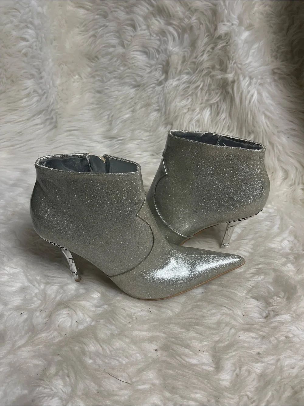 Baby Phat Silver Glitter Pointed Ankle Booties